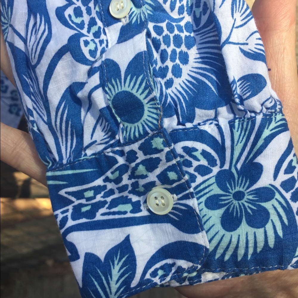 J .Crew cotton floral print light blue floral long sleeve print blouse HPx2 - Picture 6 of 11